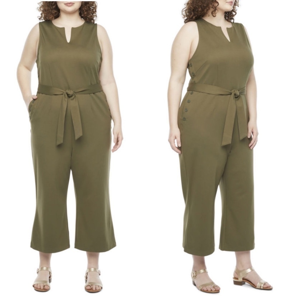 LIZ Claiborne olive grove Sleeveless Belted plus Jumpsuit